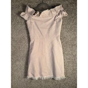 Rebecca Taylor Frayed Tweed Off Shoulder Dress Blush Pink Size 2 EUC Retail $395